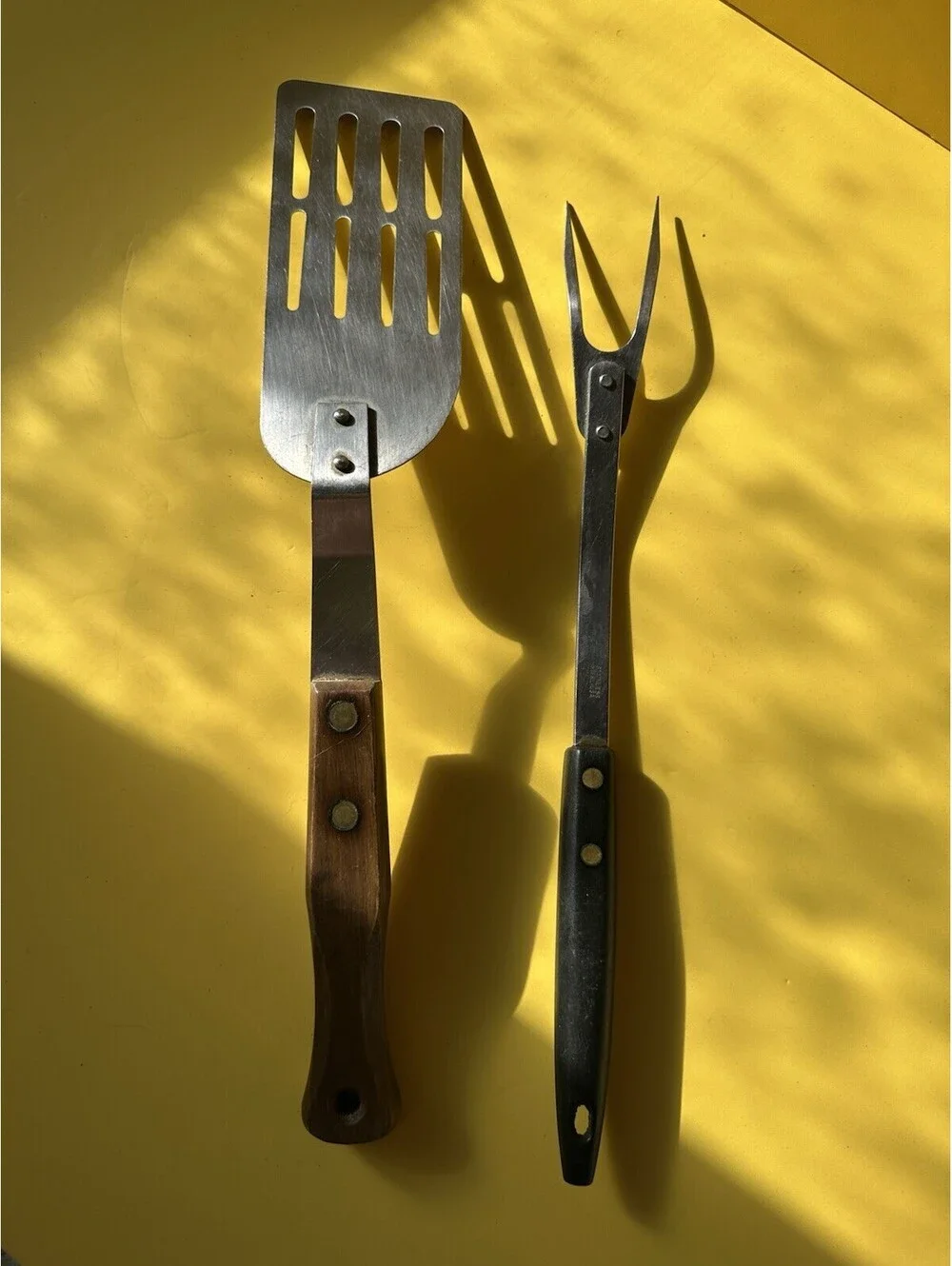 Vintage Stainless Spatula & Serving Fork with Wooden Handles 13